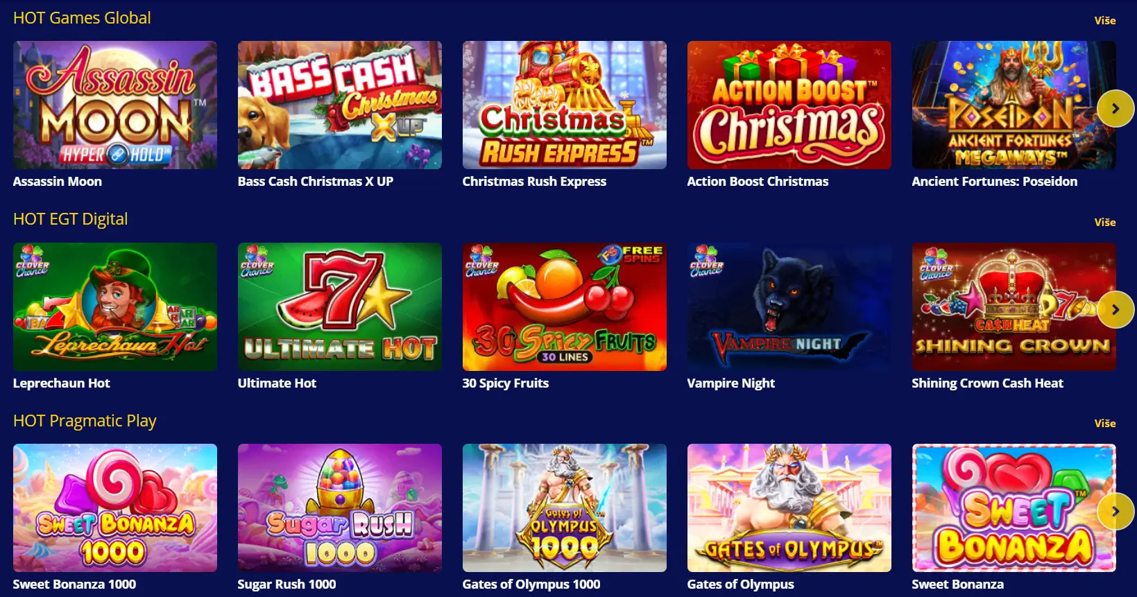 Senator Casino lobby s popularnim igrama i slot naslovima.